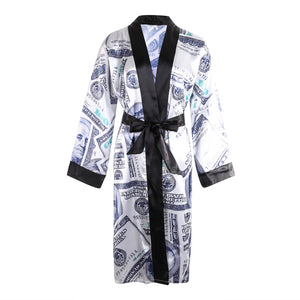 Women's Long Sleeve Money Print Silky Robes