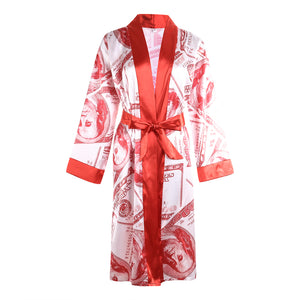 Women's Long Sleeve Money Print Silky Robes